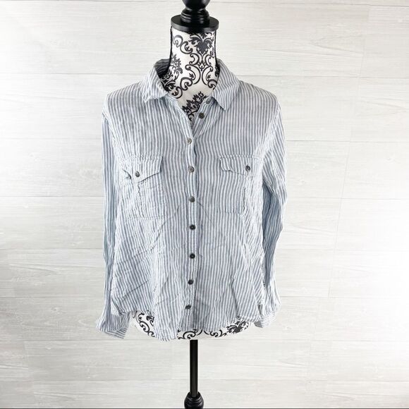 Free People Striped Multiprint Button Down Top - Picture 2 of 9